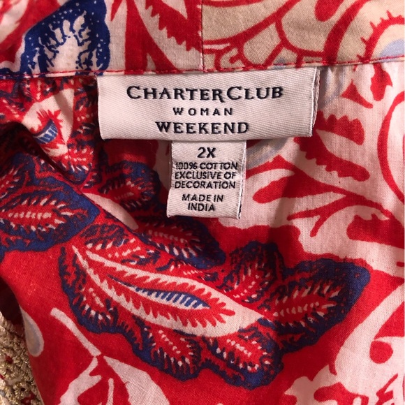 Charter Club Woman Weekends 2X Red and Blue Floral Tunic with Gold Embroidery - Picture 5 of 5